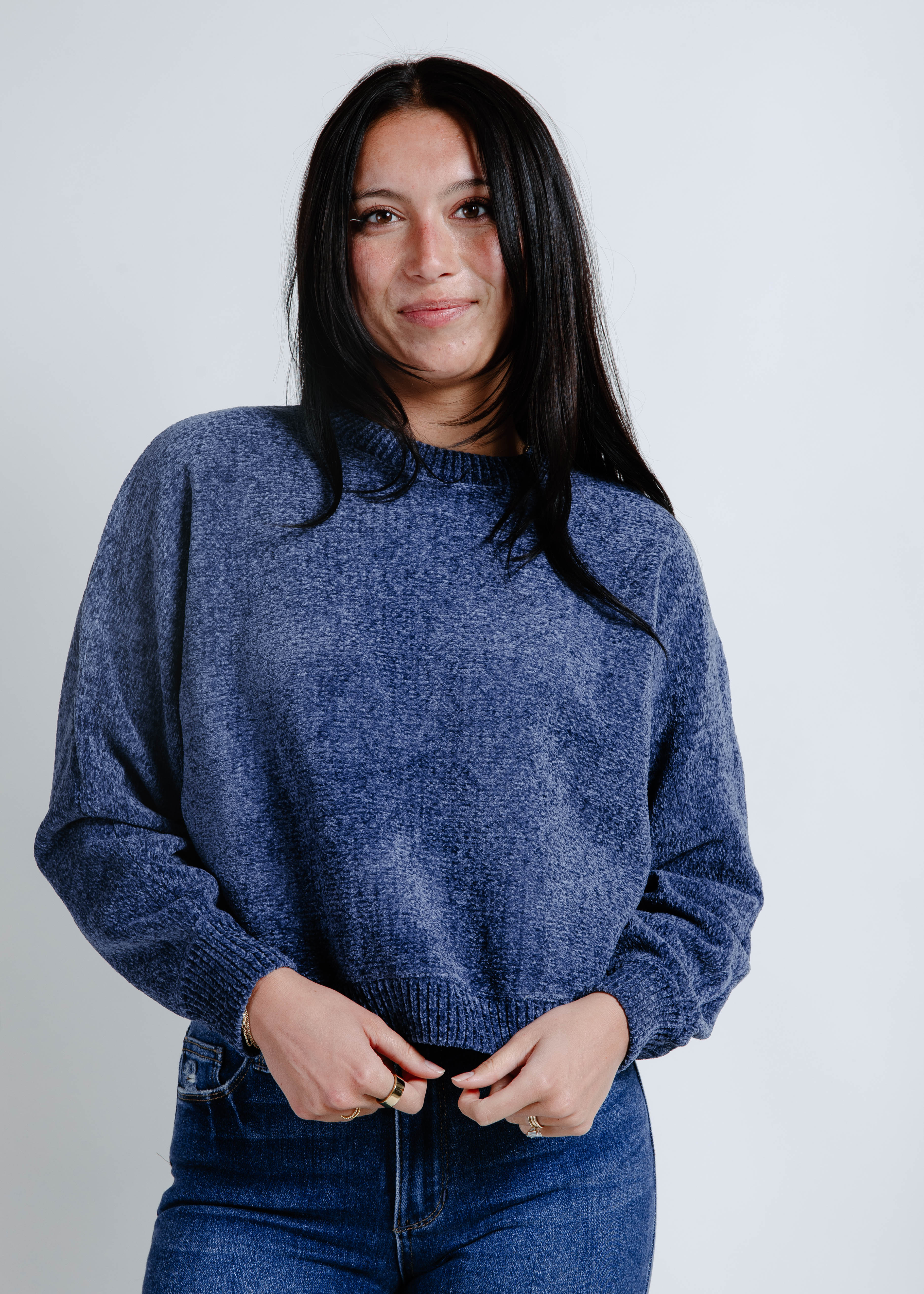 Tessa Cropped Sweater - Dusty Navy