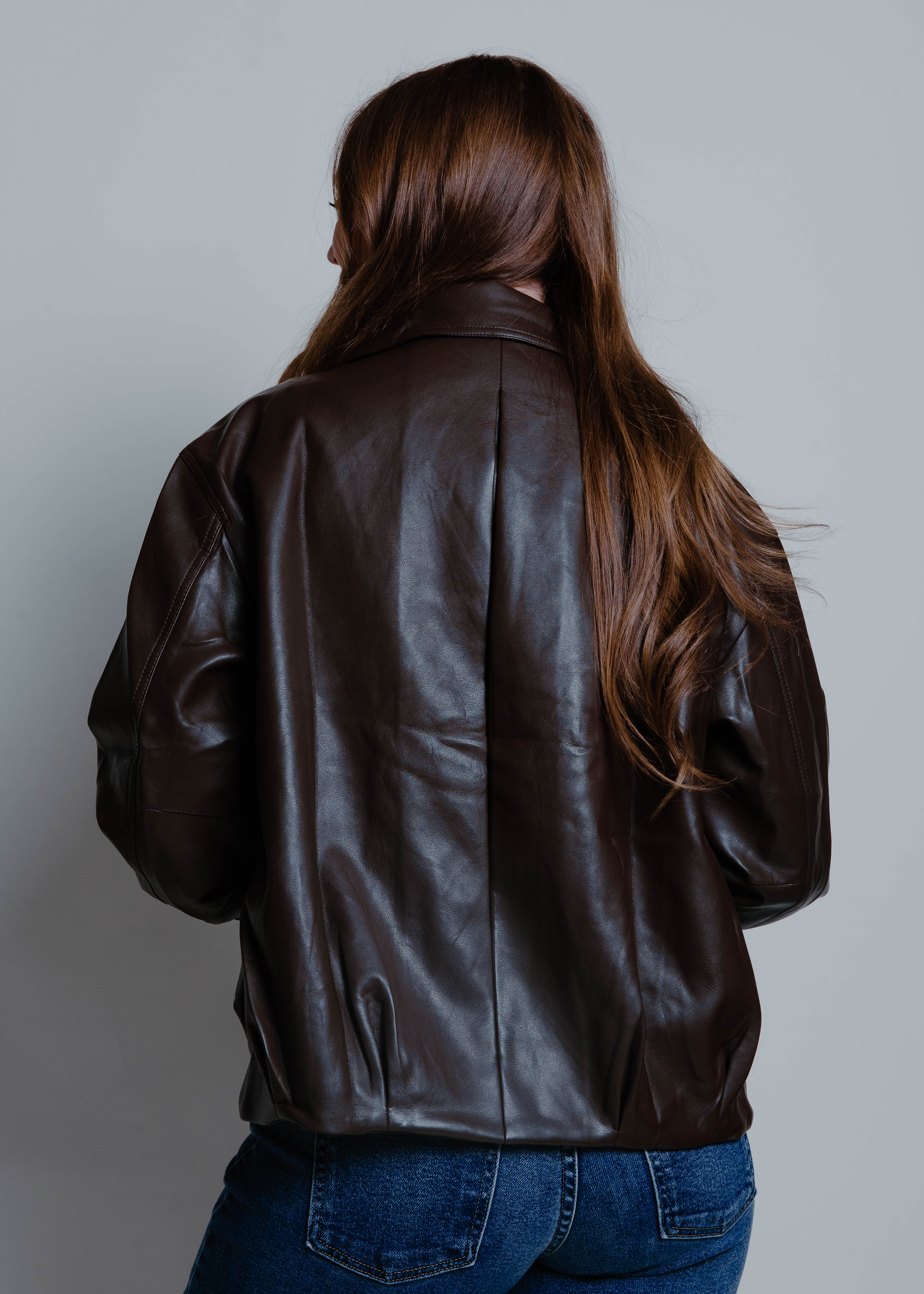 The East Side Leather Bomber Jacket - Brown
