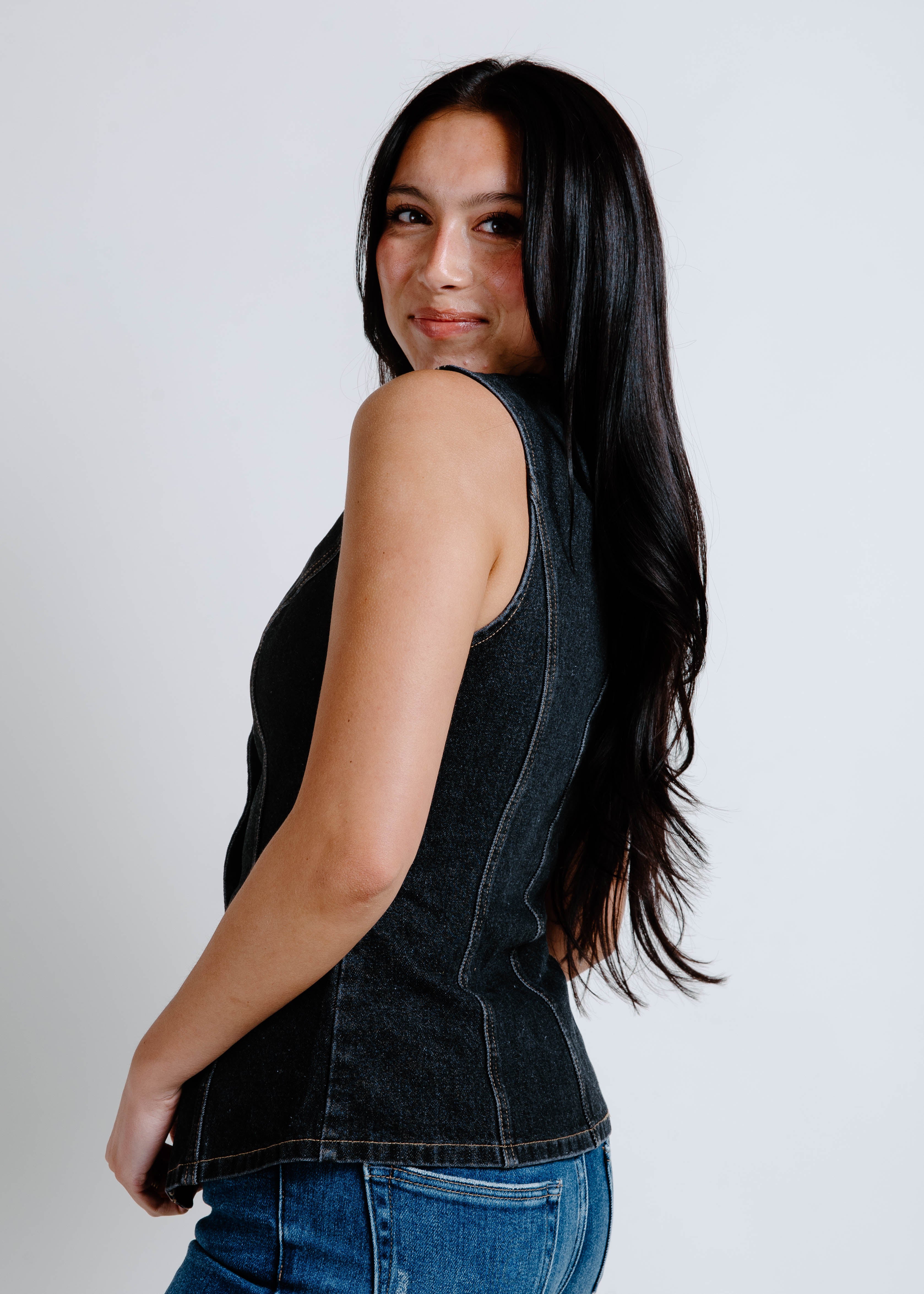 The Jessica Denim Top - Black