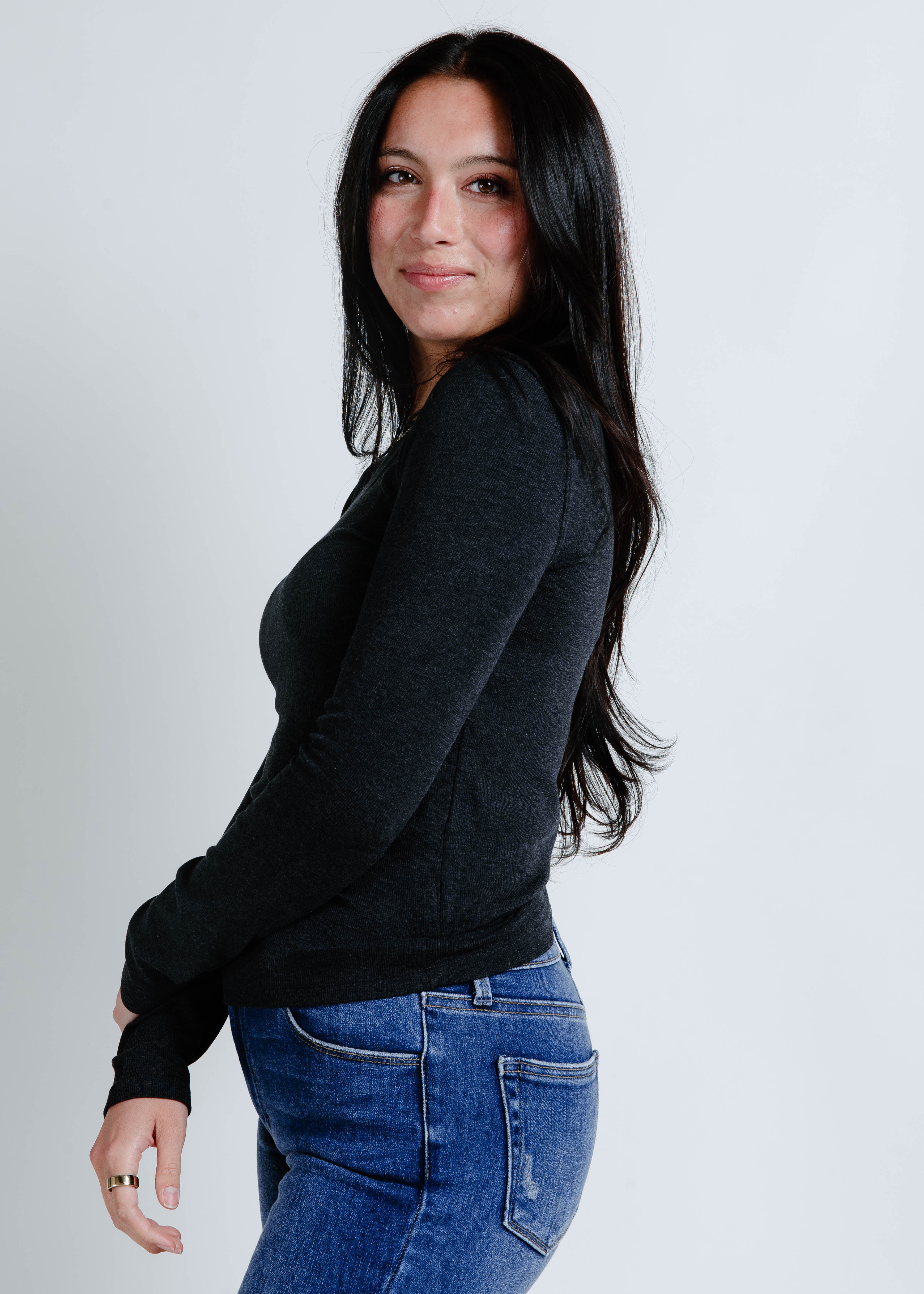 The Simple Ribbed Top - Charcoal