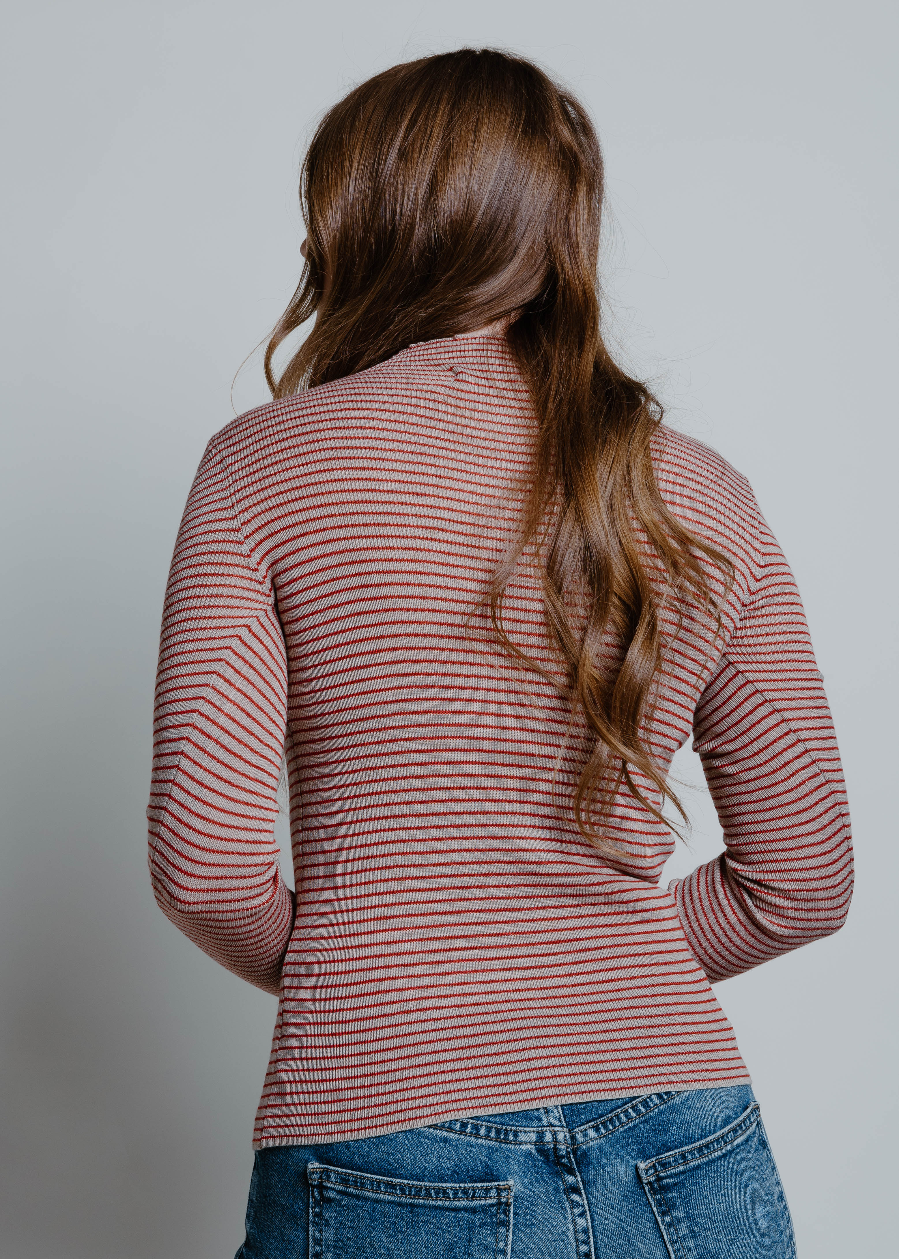 Wallen Striped Mock Neck Top - Taupe