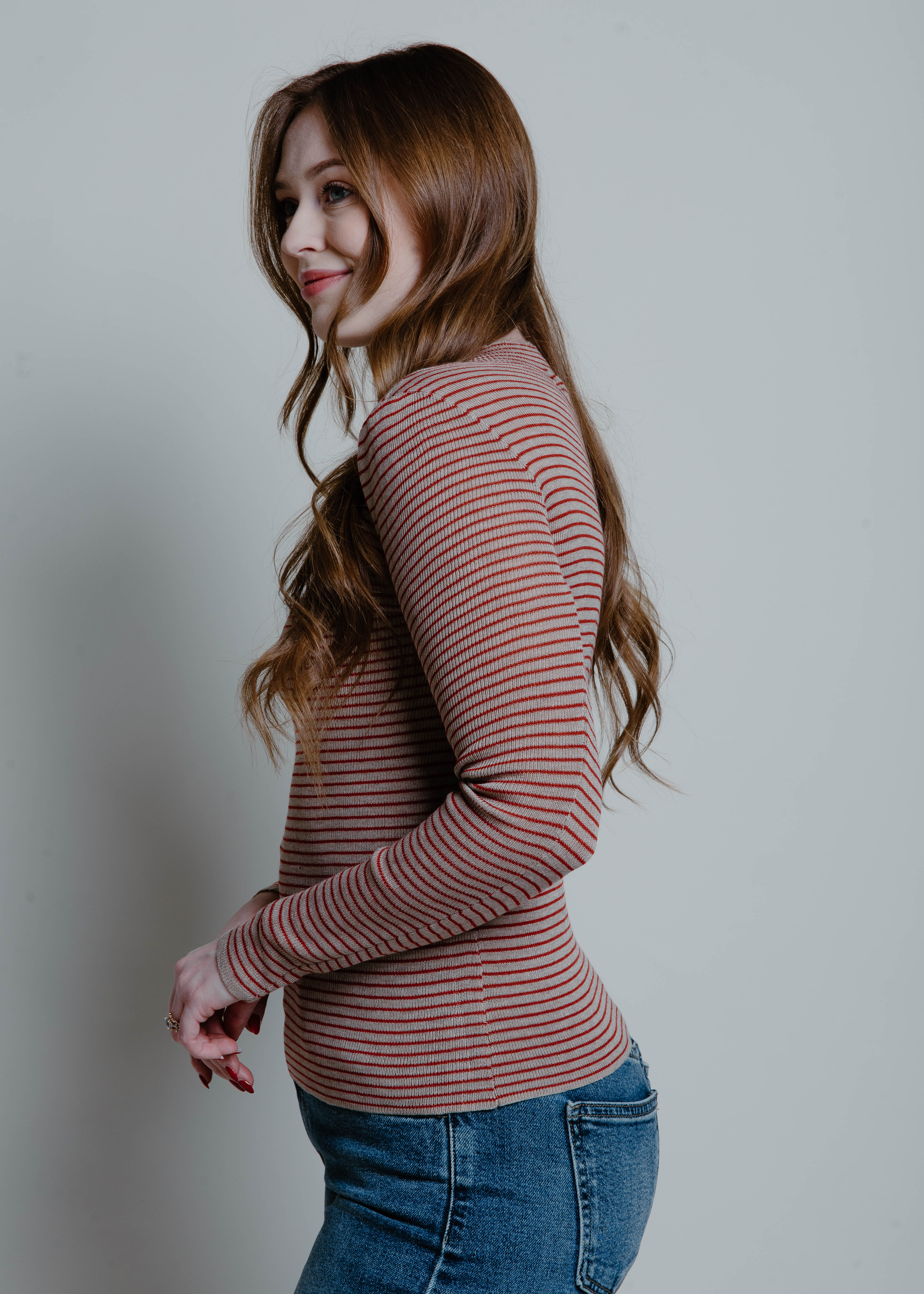 Wallen Striped Mock Neck Top - Taupe