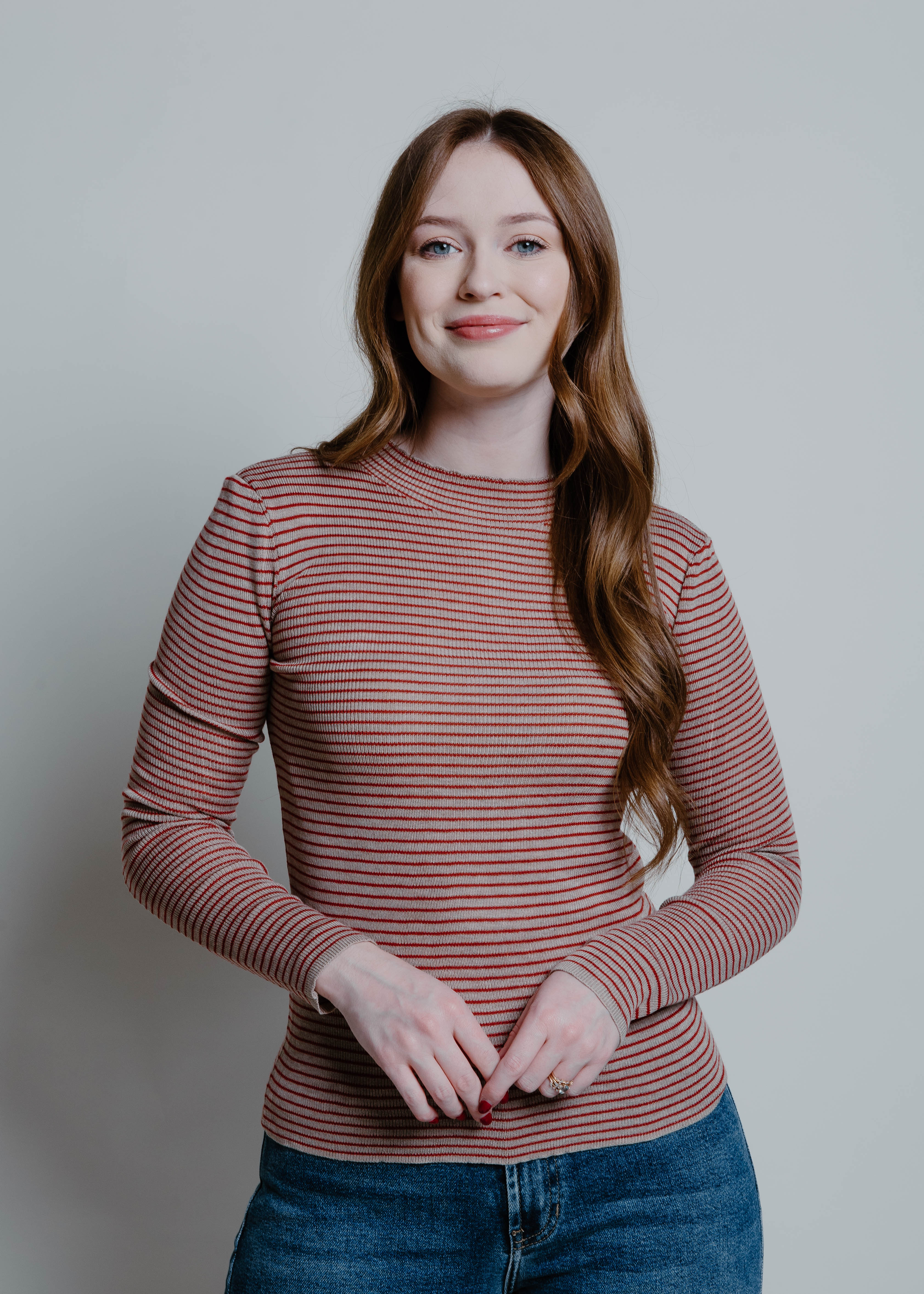 Wallen Striped Mock Neck Top - Taupe