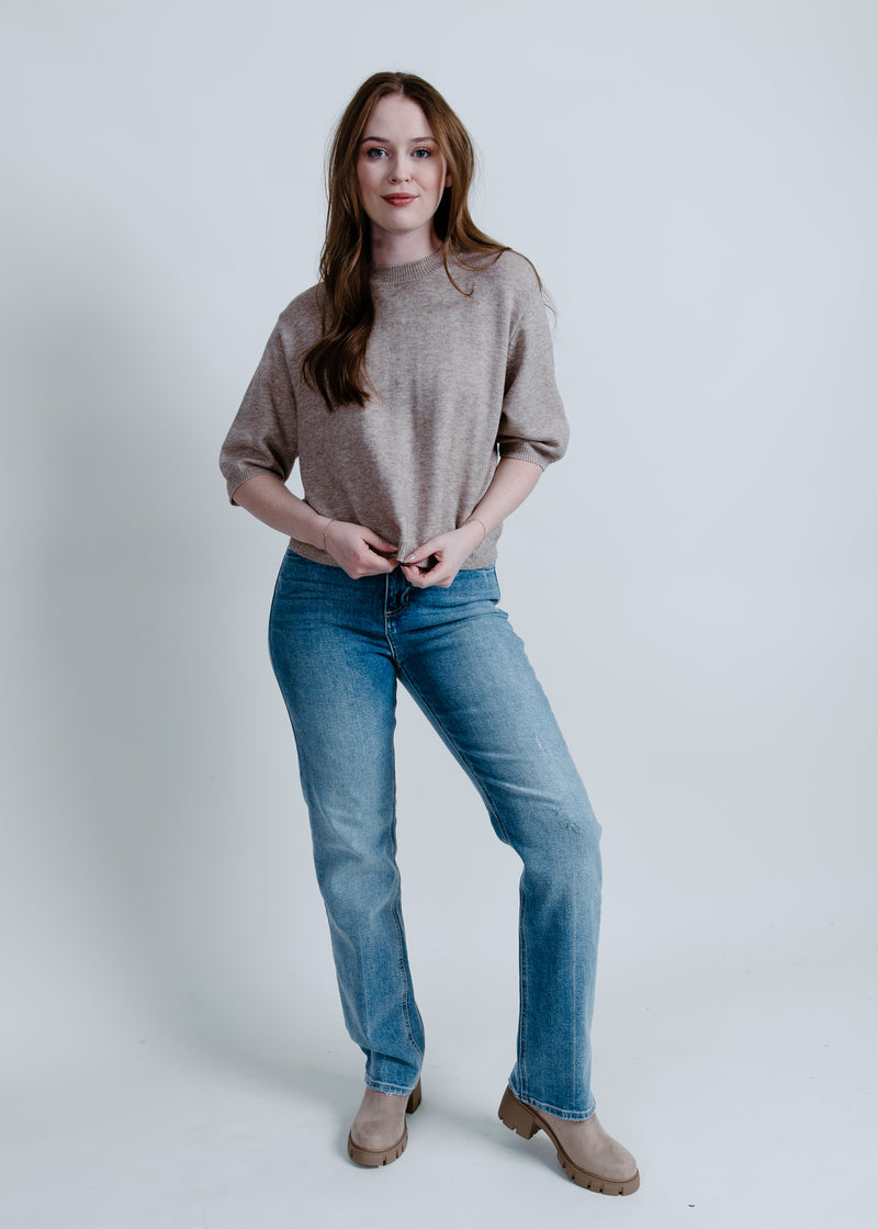 Wrenley Short Sleeve Sweater Top - Mocha