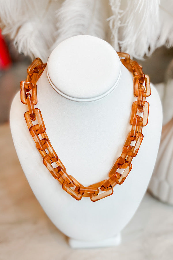 Chunky Square Link Brown Necklace