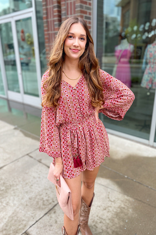 Day Glow Button-Up Red Romper