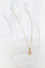 Natural Elements Pink Rectangle Stone Necklace