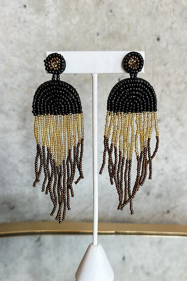 Cascade Black Gold Beaded Earrings