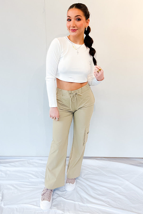 White Long Sleeve Athleisure Crop Top