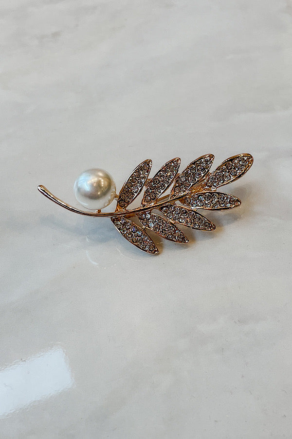 Leaf and Pearl Gold Brooch